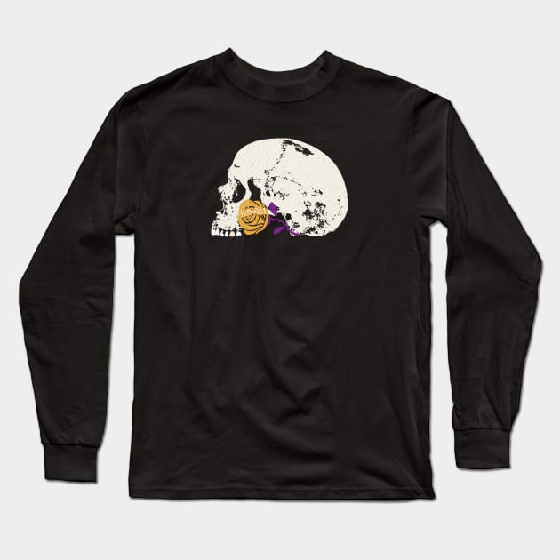 The Skull and the Gold Rose Long Sleeve T-Shirt by RawSunArt